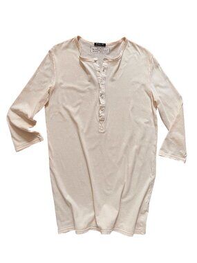 BALMAIN PARIS CREAM COTTON HENLEY 3/4 SLEEVE TUNIC T-SHIRT 40 FR 8 US